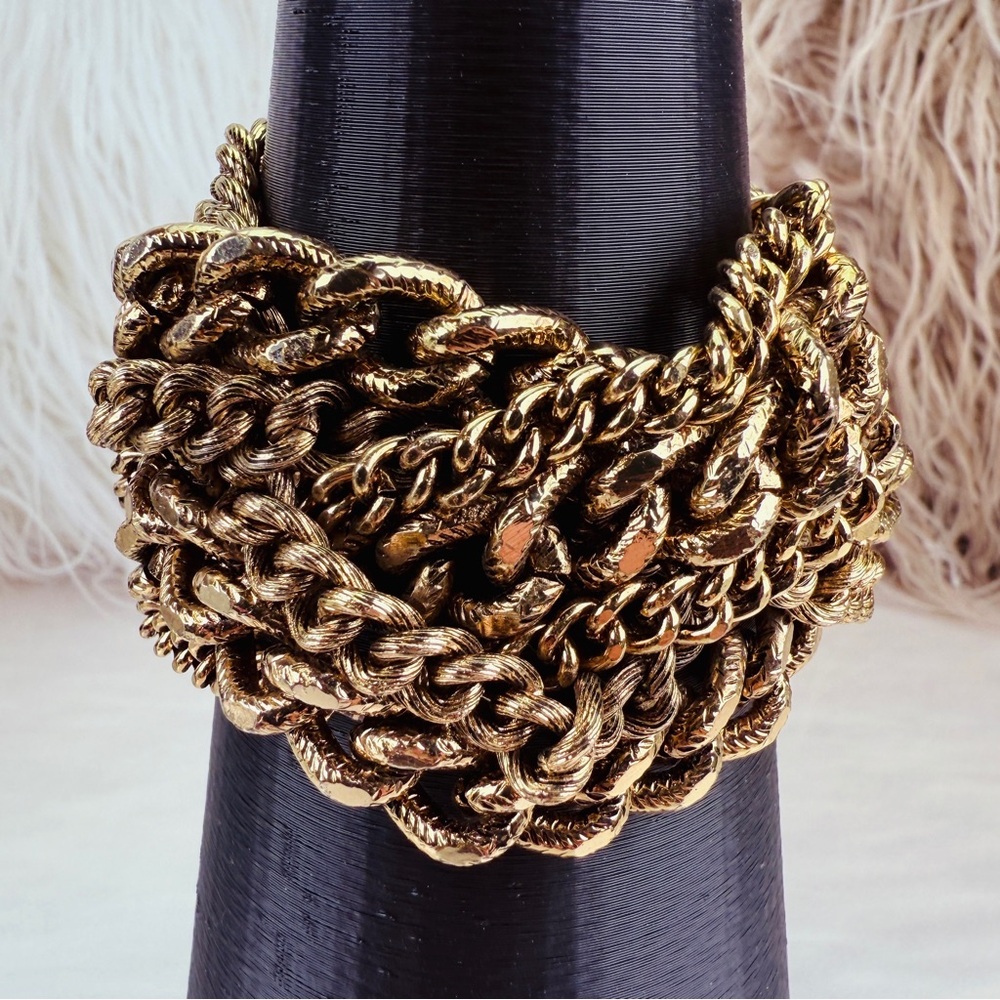 Vintage, super heavy, chunky chain, magnet closure, wide band bracelet - Picture 4 of 11